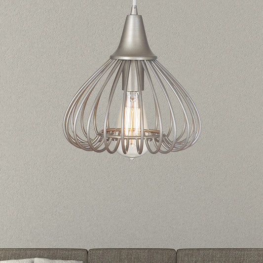Traditional Gold Pendant Light Kit For Living Room With Metal Cage - 1-Light