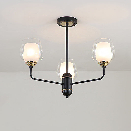 Traditional Black Cup Shape Chandelier With Clear Glass: 3/6/8 Lights Pendant Light Fixture For