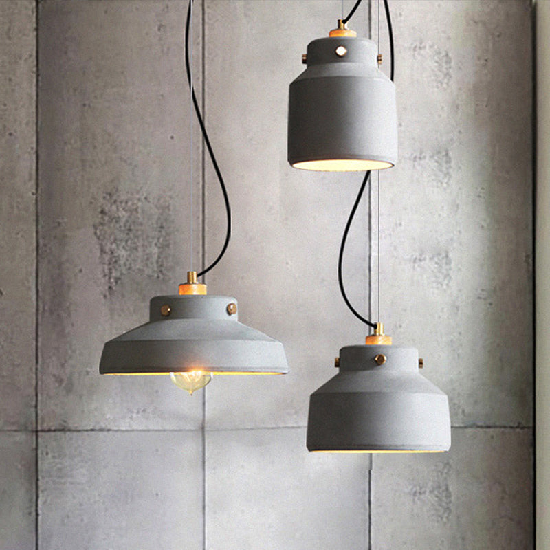 Modernist 1-Light Grey Mason Jar Cement Pendant Lamp - 7"/10"/12.5" Width