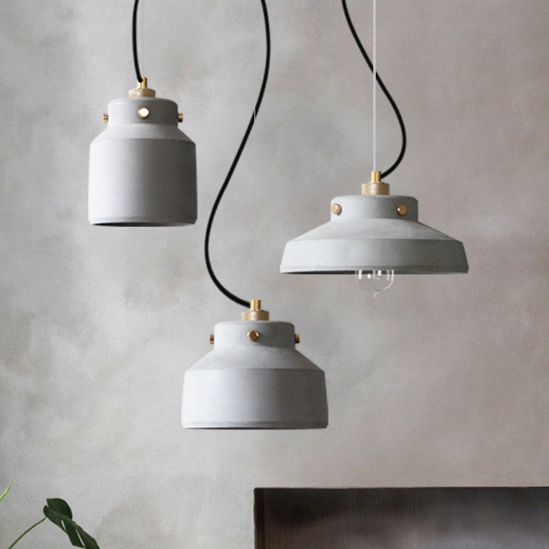 Modernist 1-Light Grey Mason Jar Cement Pendant Lamp - 7"/10"/12.5" Width
