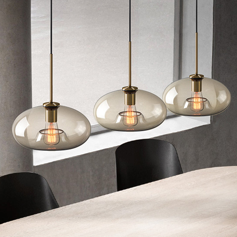 Contemporary Brass Suspension Lamp with Clear Glass Shade - Dining Room Pendant Light, 7"/10"/11" Wide
