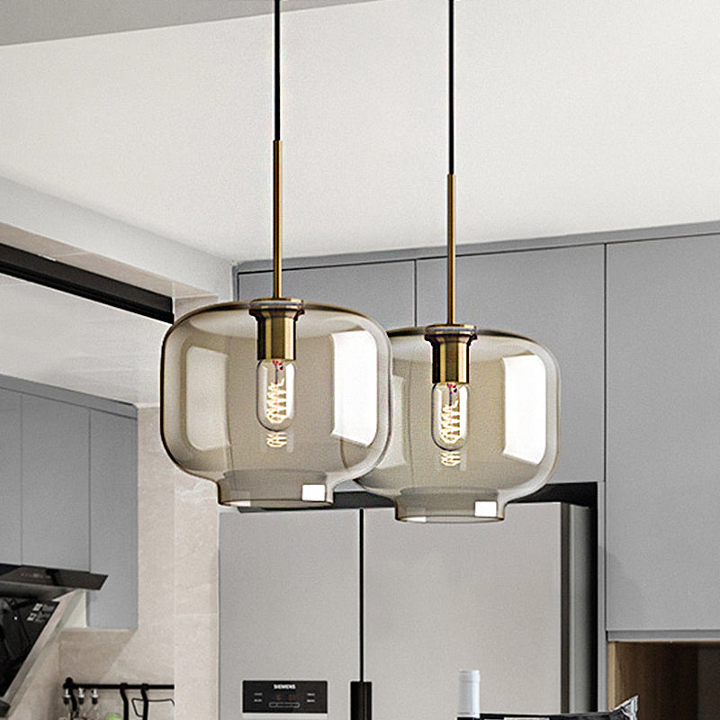 Contemporary Brass Suspension Lamp with Clear Glass Shade - Dining Room Pendant Light, 7"/10"/11" Wide