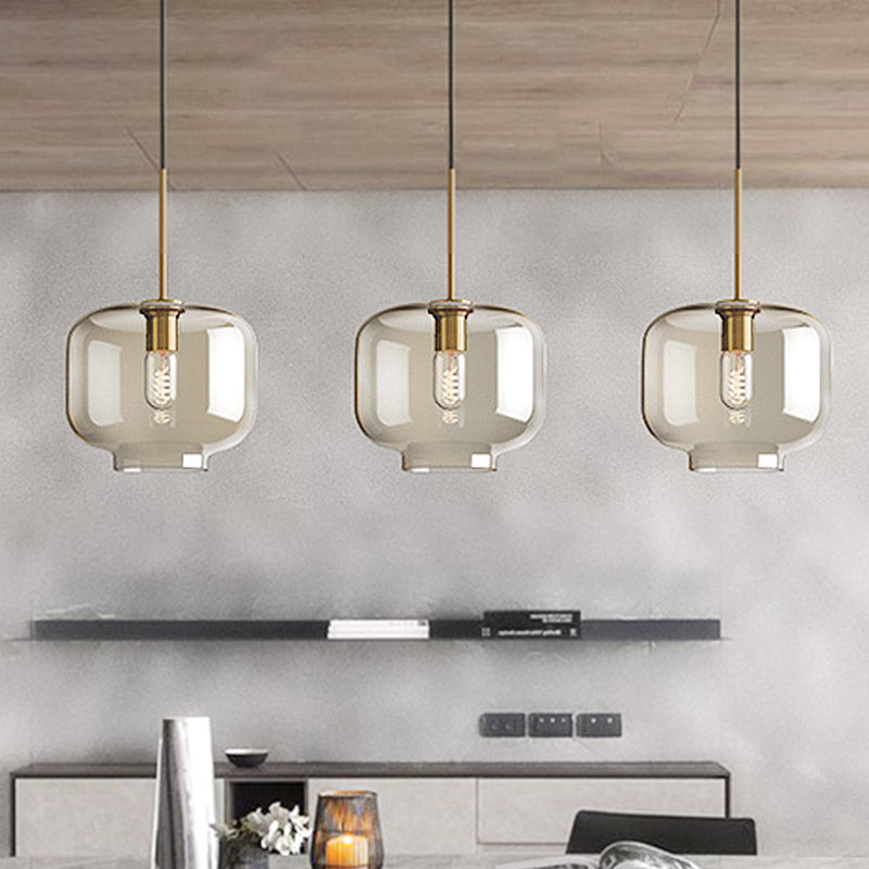 Contemporary Brass Suspension Lamp with Clear Glass Shade - Dining Room Pendant Light, 7"/10"/11" Wide