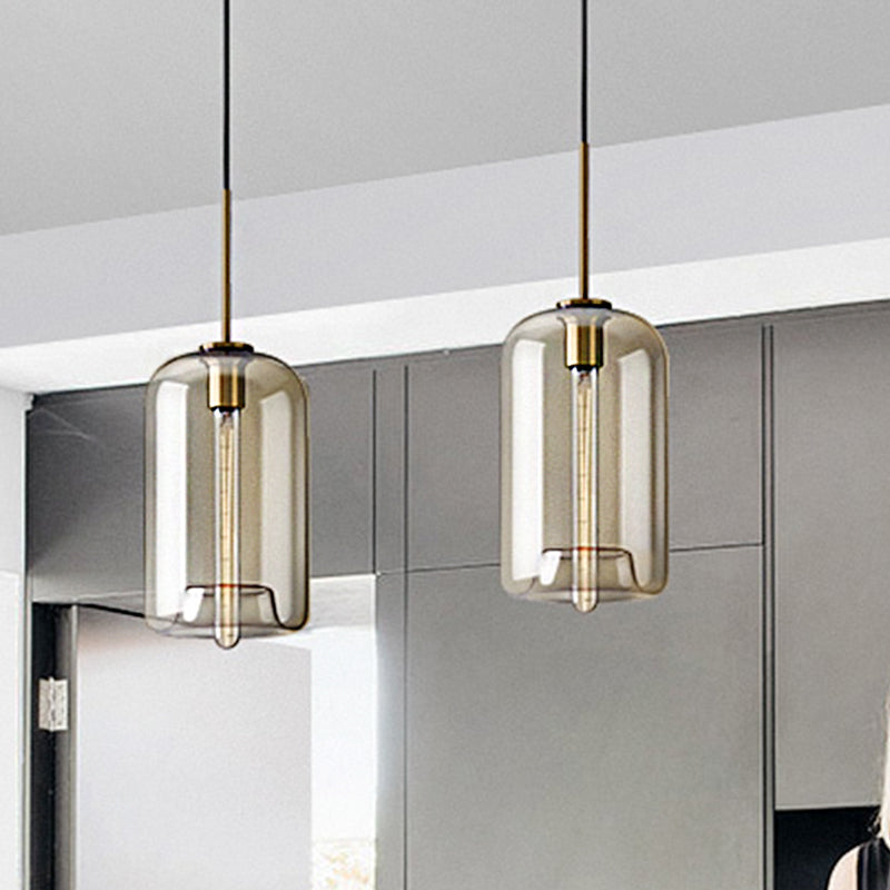 Contemporary Brass Suspension Lamp with Clear Glass Shade - Dining Room Pendant Light, 7"/10"/11" Wide