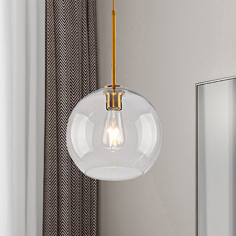 Modern Global Pendant Light with Clear/Amber Glass and Gold Finish, Available in 3 Sizes