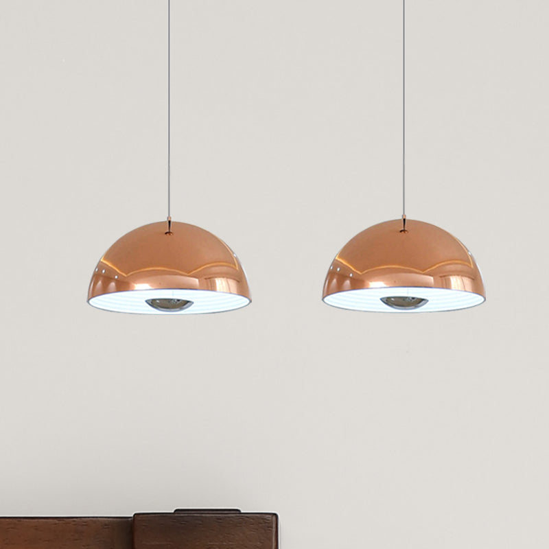 Nordic Dome Hanging Metal Pendant Light Fixture for Dining Room - 1/2/3 Heads, White/Black/Rose Gold - 12"/16"/19.5" Wide