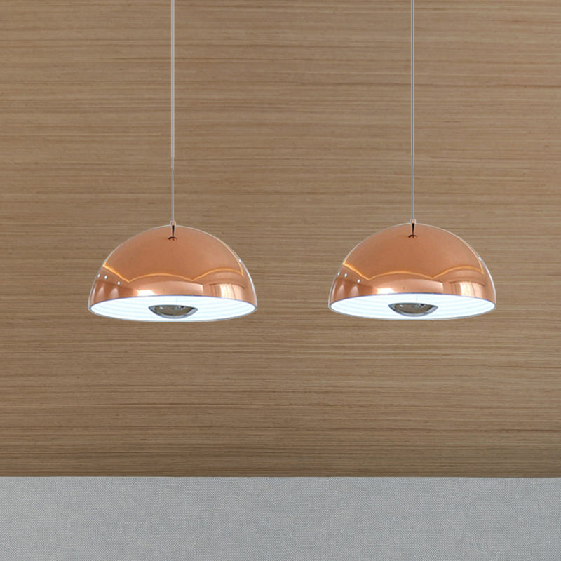 Nordic Dome Hanging Metal Pendant Light Fixture for Dining Room - 1/2/3 Heads, White/Black/Rose Gold - 12"/16"/19.5" Wide