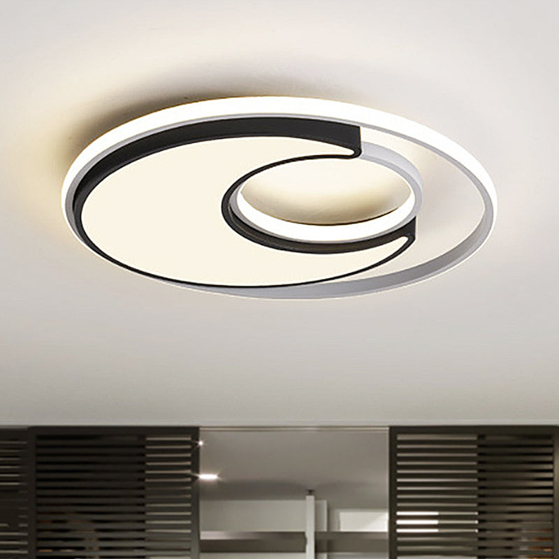 Modernist Black/White Metal LED Flush Mount Lighting - 19"/22" Wide Fixture with Frosted Diffuser in White/Warm Light