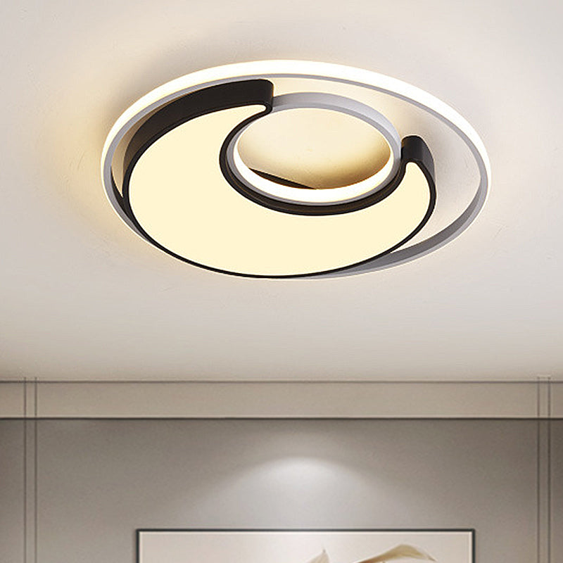 Modernist Black/White Metal LED Flush Mount Lighting - 19"/22" Wide Fixture with Frosted Diffuser in White/Warm Light
