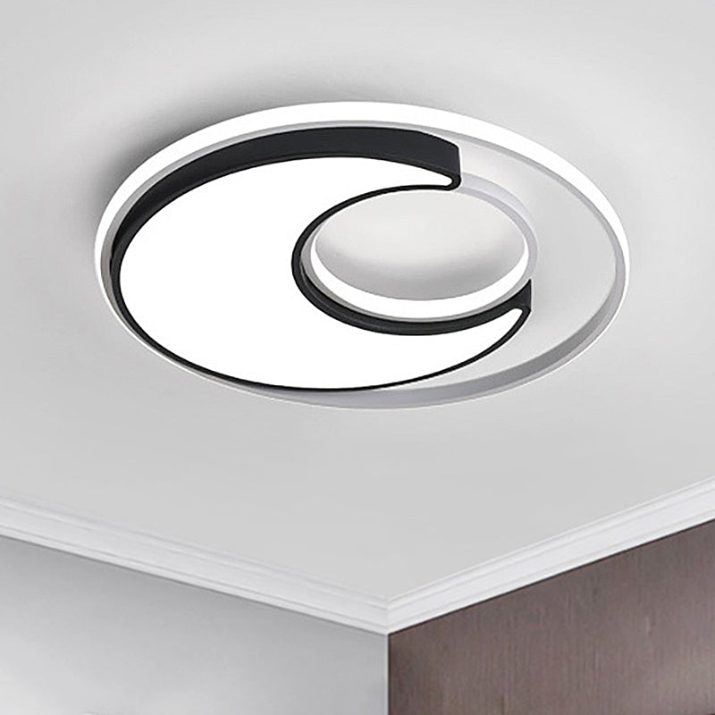 Modernist Black/White Metal LED Flush Mount Lighting - 19"/22" Wide Fixture with Frosted Diffuser in White/Warm Light