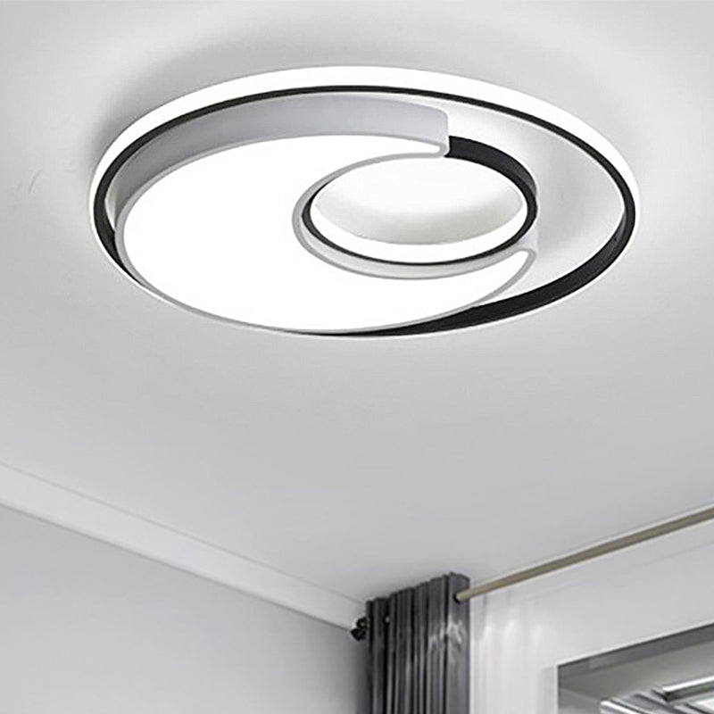 Modernist Black/White Metal LED Flush Mount Lighting - 19"/22" Wide Fixture with Frosted Diffuser in White/Warm Light