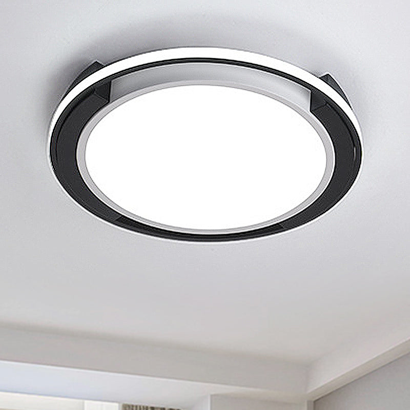 Contemporary Black Round LED Flush Mount Light Fixture - 19"/22" Wide, White/Warm Light, Frosted Diffuser