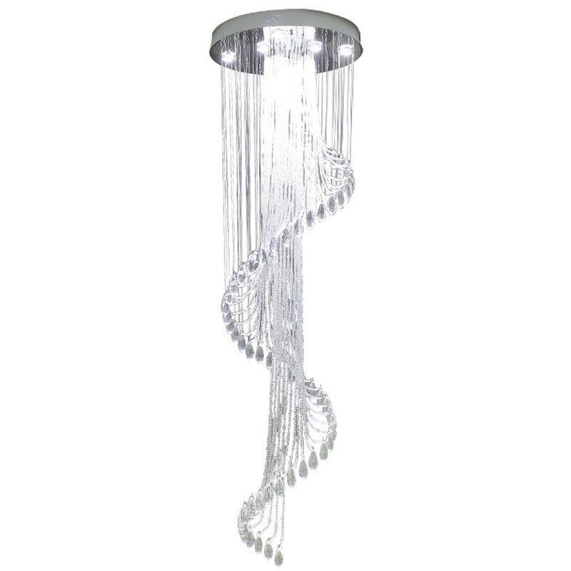 Modernist Crystal Spiral Cluster Pendant Lamp with 13 LED Lights - Silver Finish