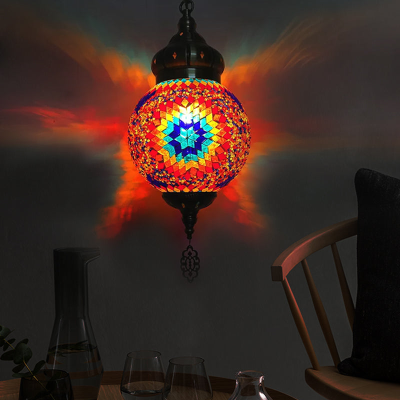 Suspended Sphere Ceiling Light Fixture - 1/4 Bulbs Tradition Red/Blue/Gold Glass Design For