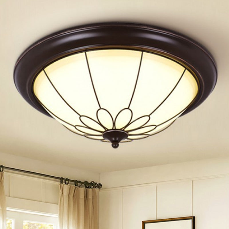 LED Corridor Ceiling Flush Light Fixture - Classic Brown Bowl Frosted Glass Shade in Warm/White Light (12.5"/15"/19.5" Wide)