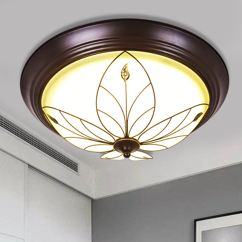 Luminaire encastré à LED en verre dépoli - Conception de bol blanc traditionnel pour éclairage de plafond de couloir en lumière chaude/blanche, 13" ou 19,5" de large