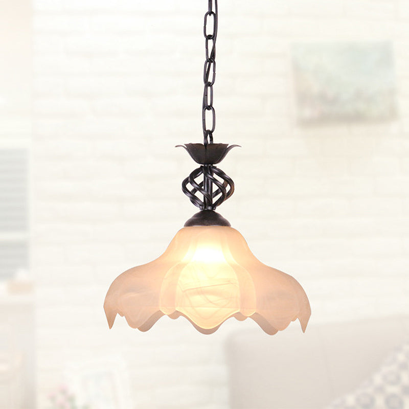 Scalloped Hanging Ceiling Light With Frosted Glass Pendant In Black/White For Corridor Lighting