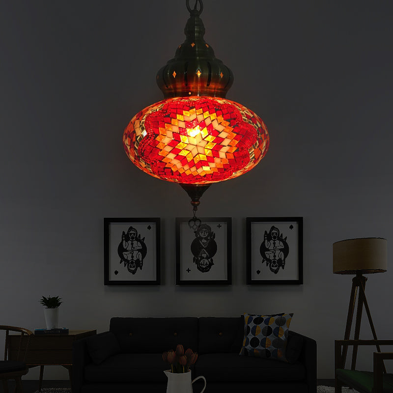 Vintage Glass Sphere Ceiling Lamp With 1/5 Bulbs For Coffee House Pendant Light Fixture In Red Blue
