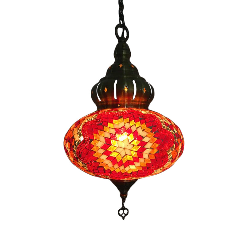 Vintage Glass Sphere Ceiling Lamp With 1/5 Bulbs For Coffee House Pendant Light Fixture In Red Blue