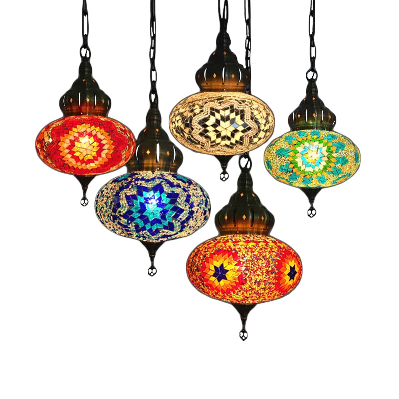 Vintage Glass Sphere Ceiling Lamp With 1/5 Bulbs For Coffee House Pendant Light Fixture In Red Blue