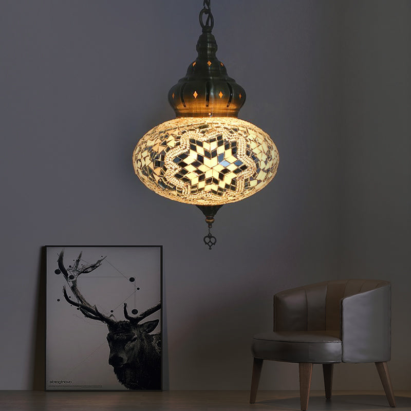 Vintage Glass Sphere Ceiling Lamp With 1/5 Bulbs For Coffee House Pendant Light Fixture In Red Blue