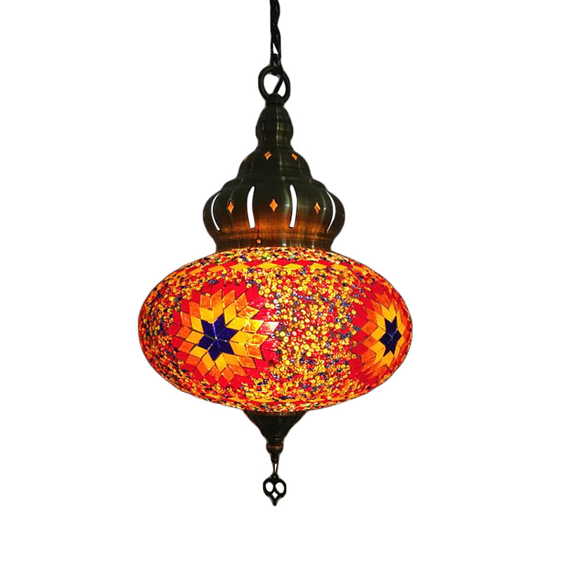 Vintage Glass Sphere Ceiling Lamp With 1/5 Bulbs For Coffee House Pendant Light Fixture In Red Blue