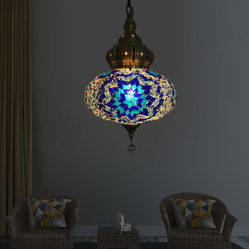 Vintage Glass Sphere Ceiling Lamp With 1/5 Bulbs For Coffee House Pendant Light Fixture In Red Blue