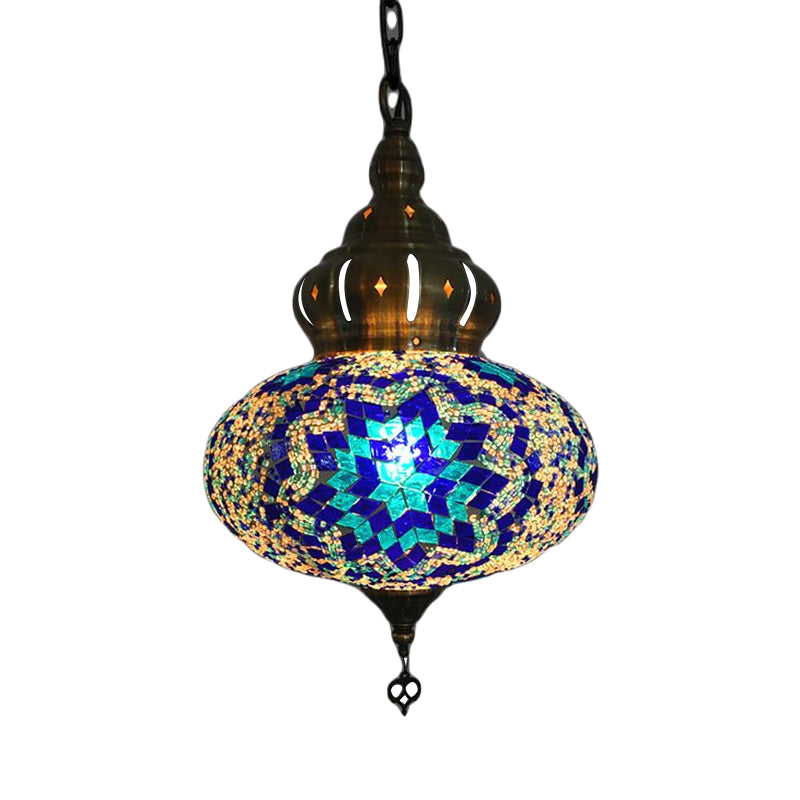 Vintage Glass Sphere Ceiling Lamp With 1/5 Bulbs For Coffee House Pendant Light Fixture In Red Blue