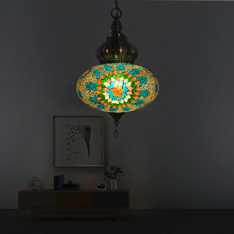 Vintage Glass Sphere Ceiling Lamp With 1/5 Bulbs For Coffee House Pendant Light Fixture In Red Blue