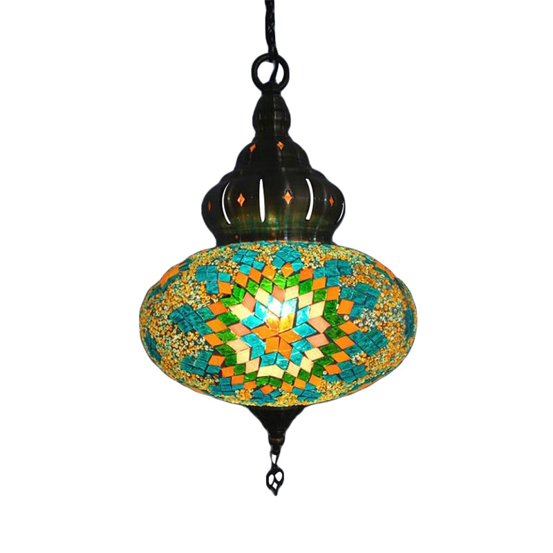 Vintage Glass Sphere Ceiling Lamp With 1/5 Bulbs For Coffee House Pendant Light Fixture In Red Blue