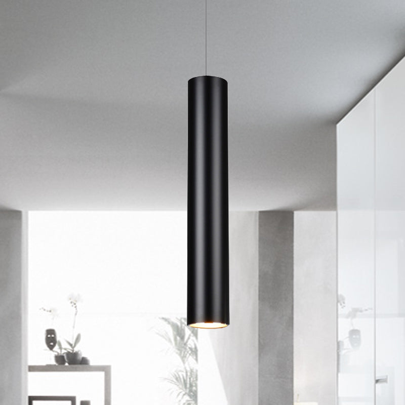 Suspensions cylindriques en aluminium - Éclairage LED noir minimaliste pour salle à manger (hauteur 11"/19"/27") en blanc chaud