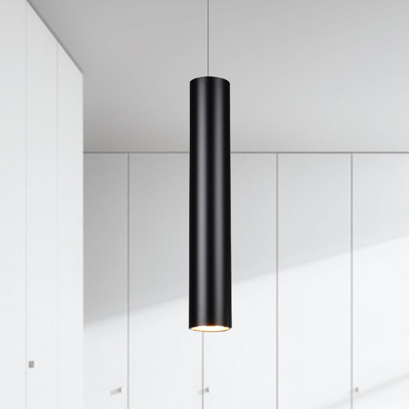 Suspensions cylindriques en aluminium - Éclairage LED noir minimaliste pour salle à manger (hauteur 11"/19"/27") en blanc chaud