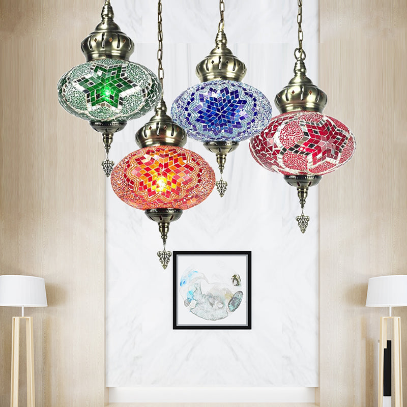 Traditional Red/Orange/Blue Glass Pendant Ceiling Light Fixture - Perfect For Living Room