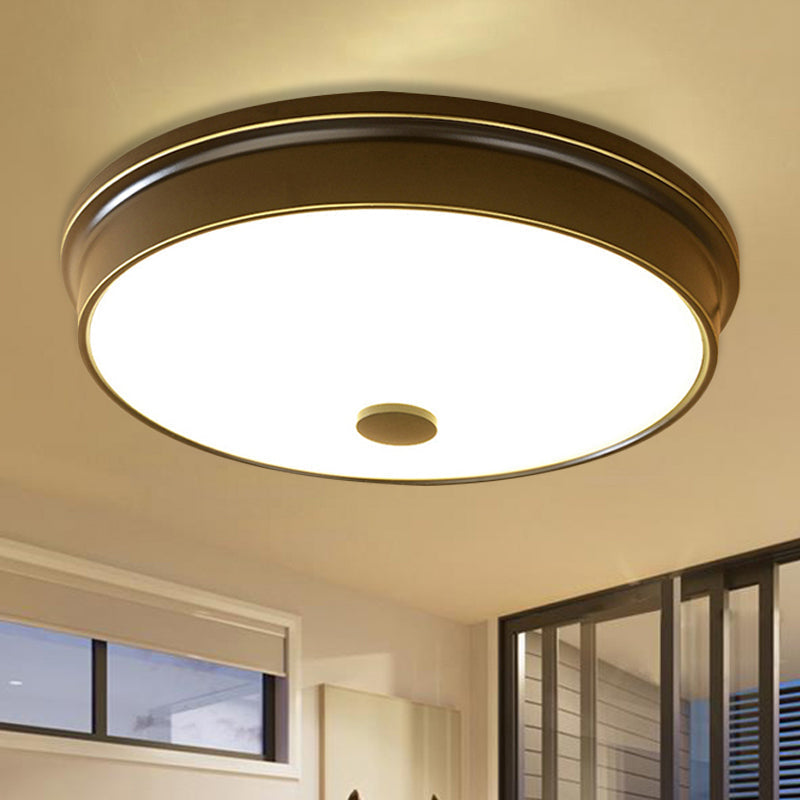 Traditional LED Bedroom Ceiling Light in Black/Gold with Round White Glass Flush Fixture, Multiple Sizes available - 11"/12.5"/16" W