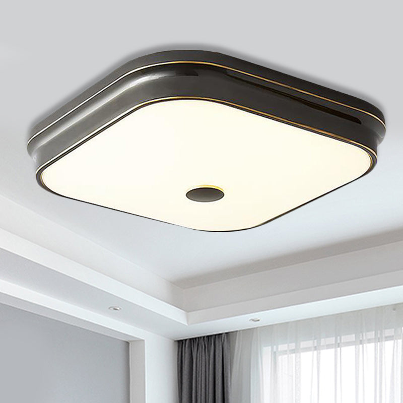 Plafonnier LED encastrable : plafonnier carré traditionnel en verre dépoli - Noir/doré pour salon - Dimensions : 11"/15"/19,5