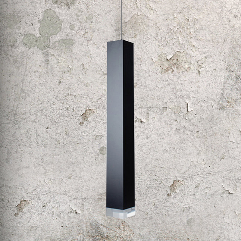 Contemporary Metal Cuboid Suspension Light for Dining Room - LED Pendant Light in Black/White, Size 12"/19.5" - White/Warm Glow