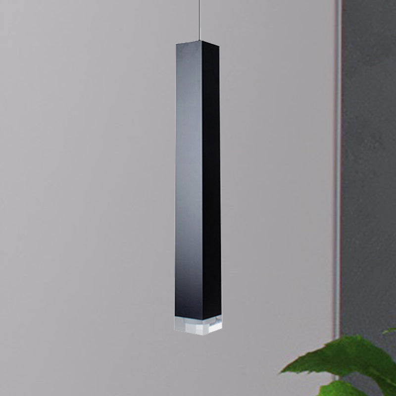 Contemporary Metal Cuboid Suspension Light for Dining Room - LED Pendant Light in Black/White, Size 12"/19.5" - White/Warm Glow