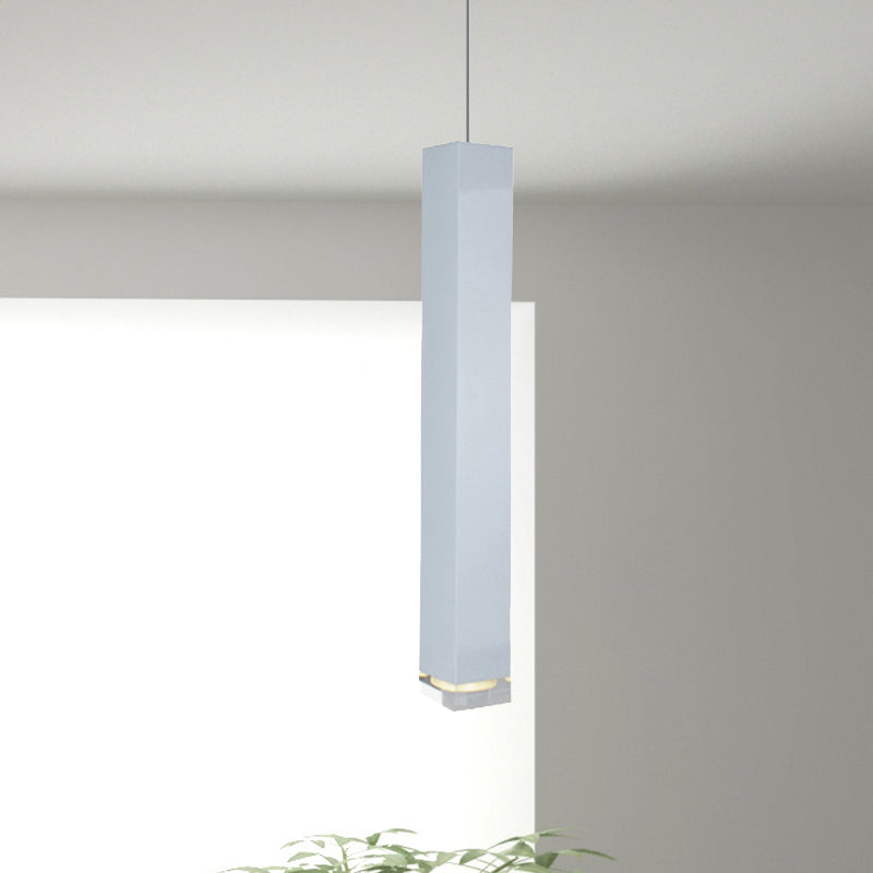 Contemporary Metal Cuboid Suspension Light for Dining Room - LED Pendant Light in Black/White, Size 12"/19.5" - White/Warm Glow