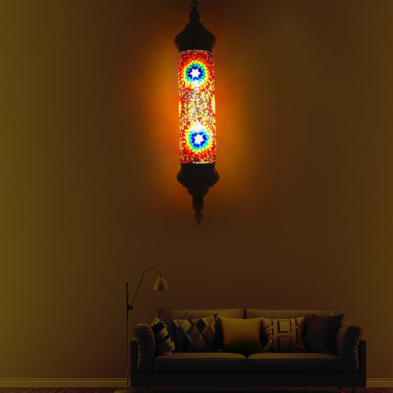 Vintage Hanging Glass Cylinder Light With Multi-Colored Heads For Restaurant