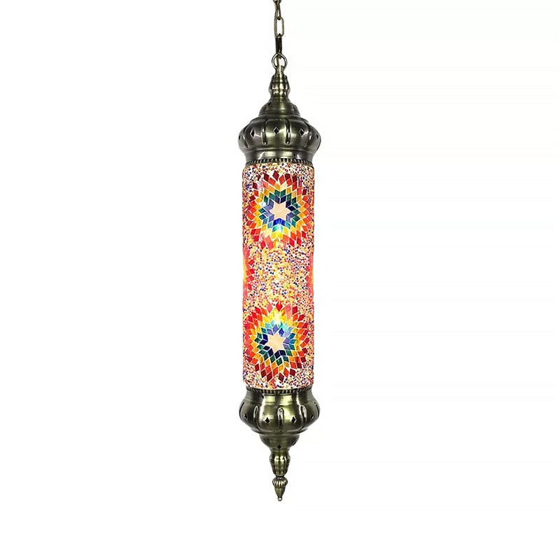 Vintage Hanging Glass Cylinder Light With Multi-Colored Heads For Restaurant