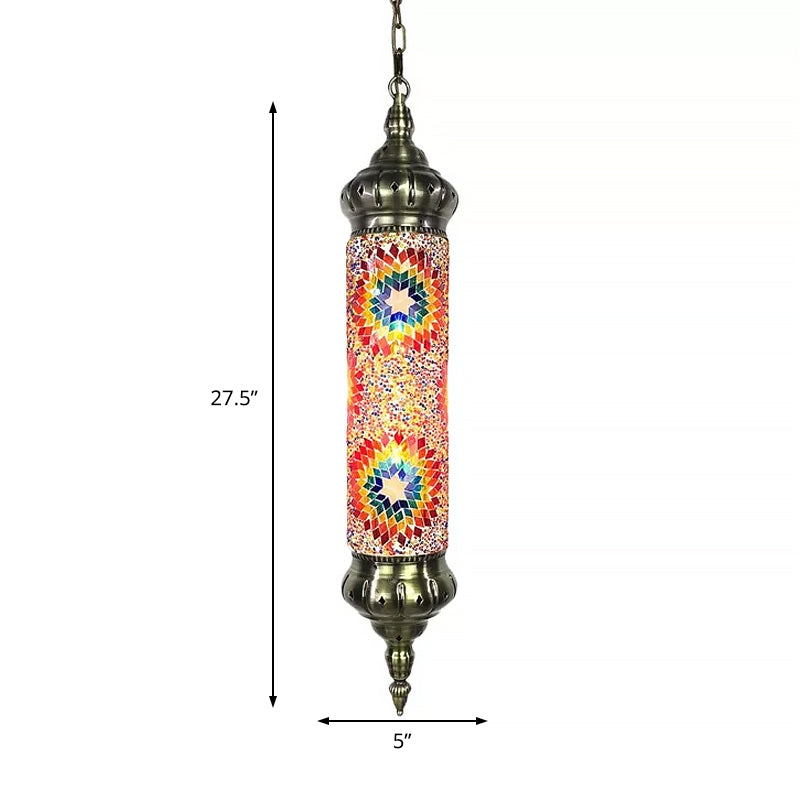 Vintage Hanging Glass Cylinder Light With Multi-Colored Heads For Restaurant