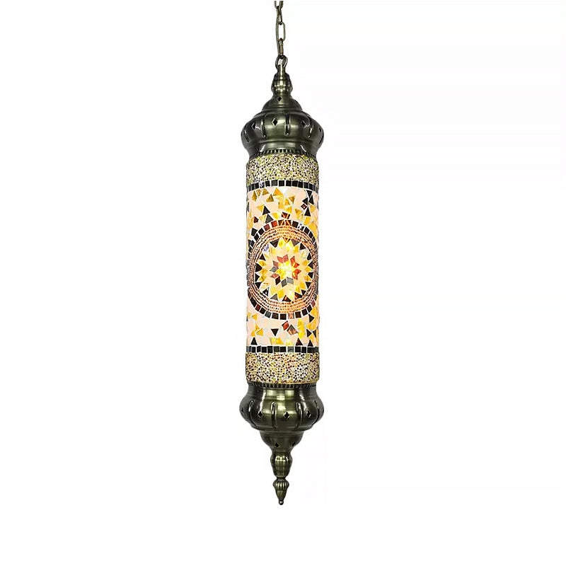 Vintage Hanging Glass Cylinder Light With Multi-Colored Heads For Restaurant
