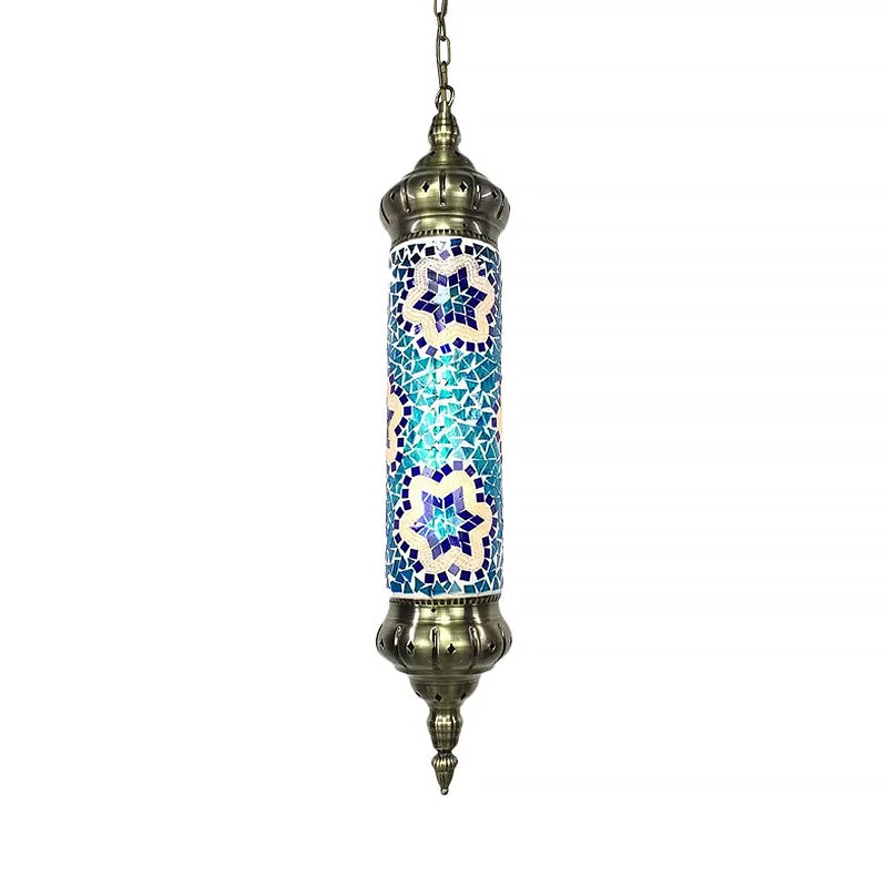 Vintage Hanging Glass Cylinder Light With Multi-Colored Heads For Restaurant