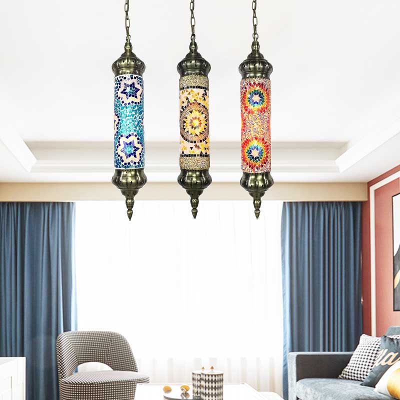 Vintage Hanging Glass Cylinder Light With Multi-Colored Heads For Restaurant Multi-Color / 3