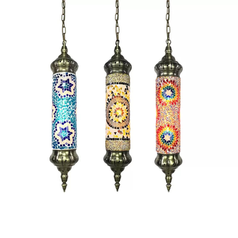 Vintage Hanging Glass Cylinder Light With Multi-Colored Heads For Restaurant