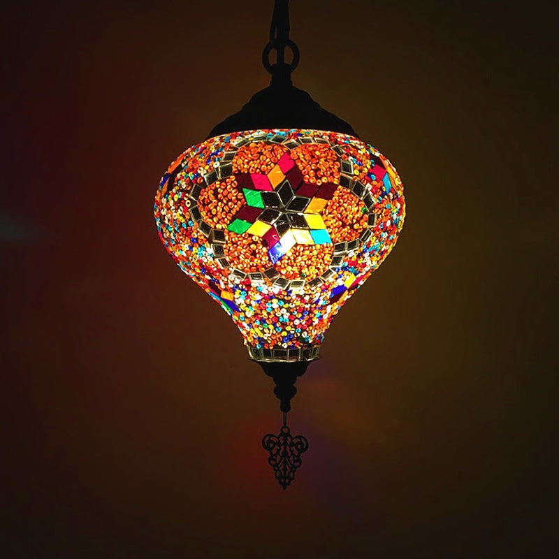 Bronze Coffee House Pendant Light Kit With Colorful Glass Shade
