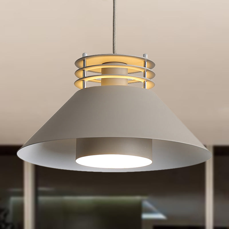 Nordic Style Conic Pendant Ceiling Light - 9/12 Dia Metal Suspension In Black/White Ideal For Living
