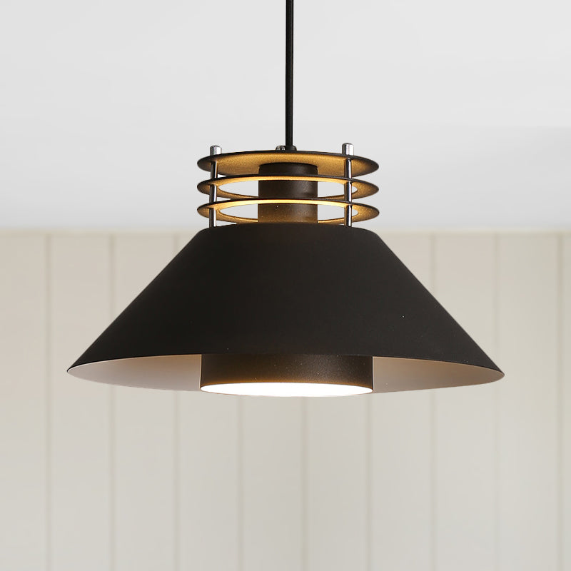 Nordic Style Conic Pendant Ceiling Light - 9/12 Dia Metal Suspension In Black/White Ideal For Living