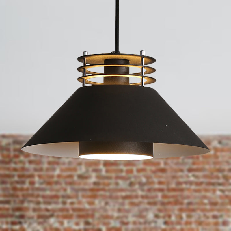Nordic Style Conic Pendant Ceiling Light - 9/12 Dia Metal Suspension In Black/White Ideal For Living