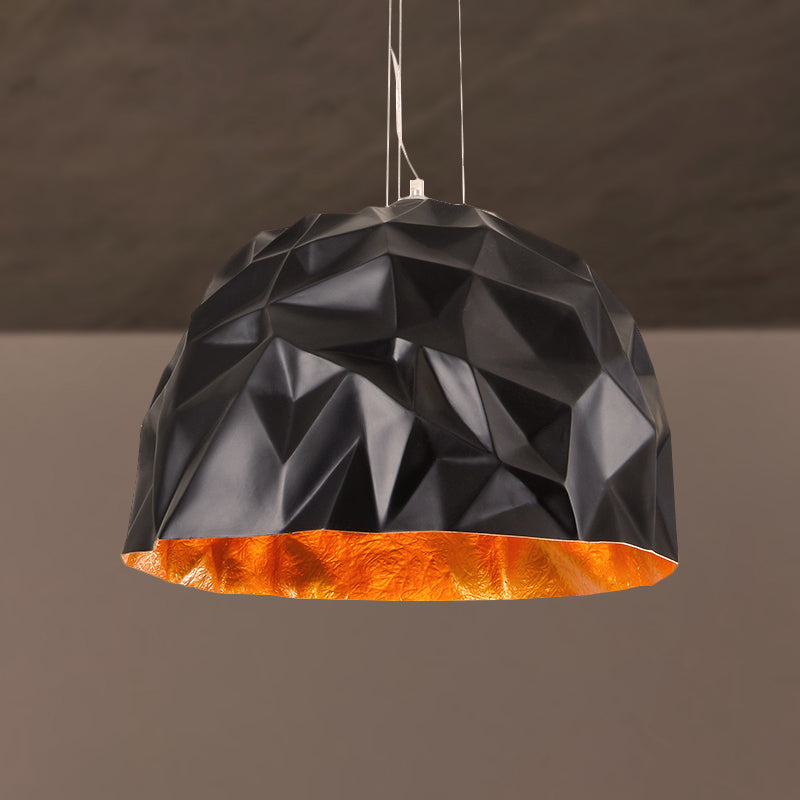 Metallic Domed Hanging Ceiling Light - Loft Style - 16"/19.5" Diameter - 1 Light Pendant Fixture - Black/White - for Living Room